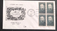 WHALING HERMAN MELVILLE AUTHOR MOBY DICK UNKNOWN CACHET STAMP BLOCK 1984 FDC UNA