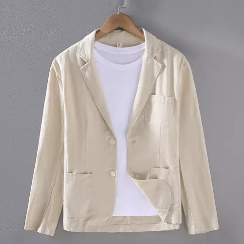 Men's Linen Cotton Jacket Summer Lightweight Casual Blazer Coat Breathable Soft - Picture 21 of 21