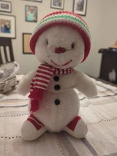 Russ Berrie Plush Musical Toy Doll 14' SNOWFLAKE Winter Snowman Felt Hat Scarf