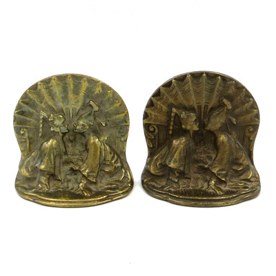 Vintage Solid Brass Sealed With a Kiss Bookends Asian/Orient Man ...