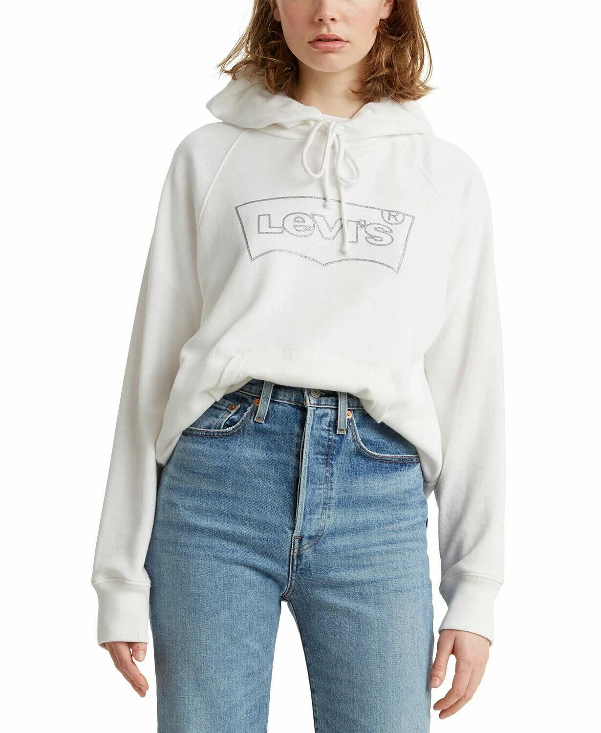 Levi's Fleece Graphic Print Hoodie White Pick Size