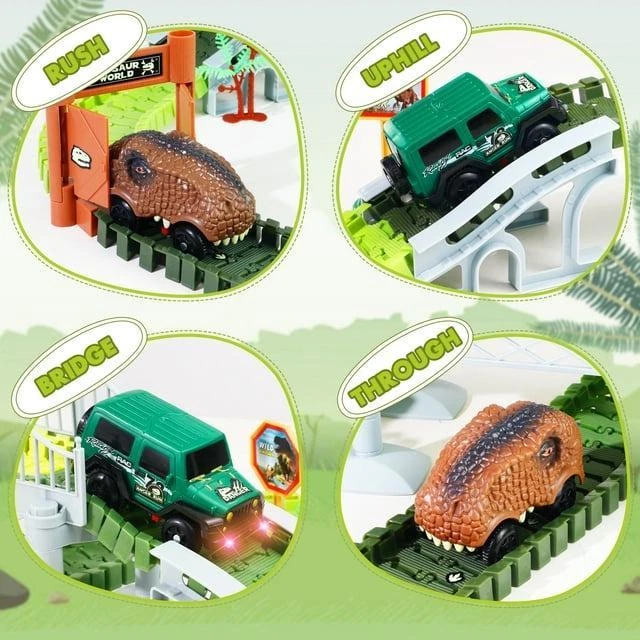 215 PCS Dinosaur Track Race Car Toy for Kids [Glow-in-the-Dark] Dino Playsets Xm - Image 3 of 4