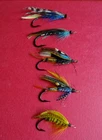 5X VINTAGE GUT EYED ARTIFICIAL SALMON FLY FISHING LURES (ALL SOLD AS FOUND)