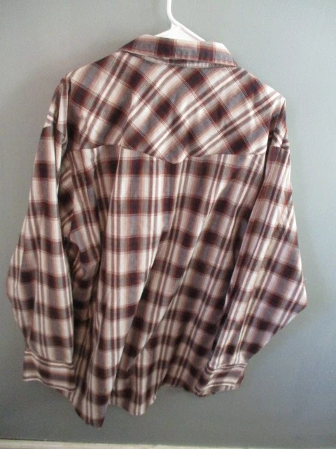 PLAIN'S WESTERN WEAR MEN'S BROWN PLAID SHIRT WITH PEARL SNAPS, SIZE 2X - Image 4 of 4