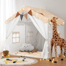 New, Kids Play Tent 2-in-1 w/ Mat & Lights Large Playhouse Indoor Outdoor White