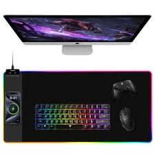 Mouse Pad with Wireless Charging, 31.5" x 15.75" Large Desk Mat RGB Gaming Mo...
