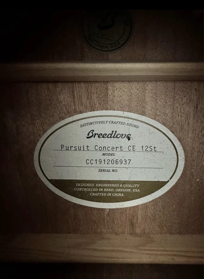 Guitarra Acústica Breedlove Pursuit Concert CE 12 Cuerdas Natural con Estuche Rígido Foto 4 de 4