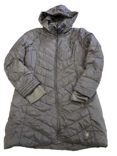 Womens SPYDER Gray Insulated Boundless Long Puffer Coat Sz M