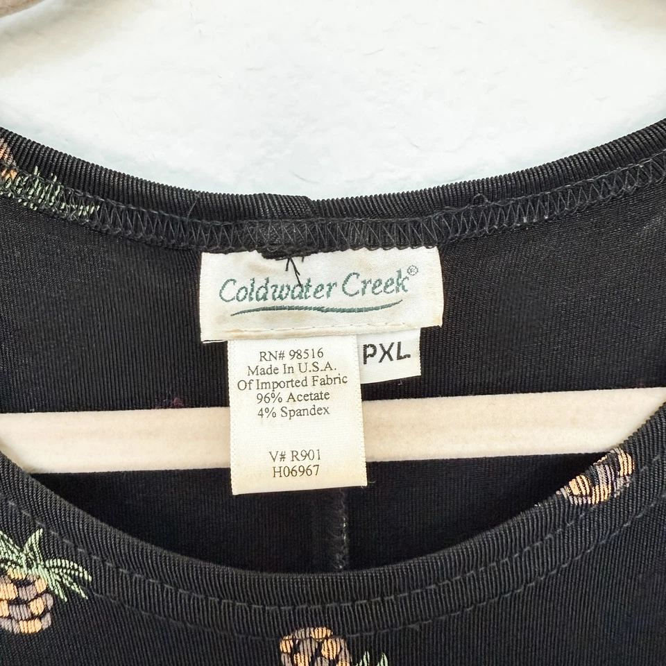 VTG 90 Coldwater Creek Womens Dress Size PXL Liquid Knit Fruit Maxi Tropical - Image 4 of 4