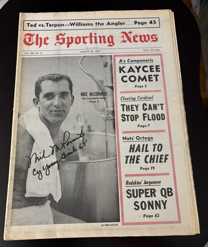 Mike McCormick CY 67 Inscription Signed Autographed 1967 Sporting News SF Giants