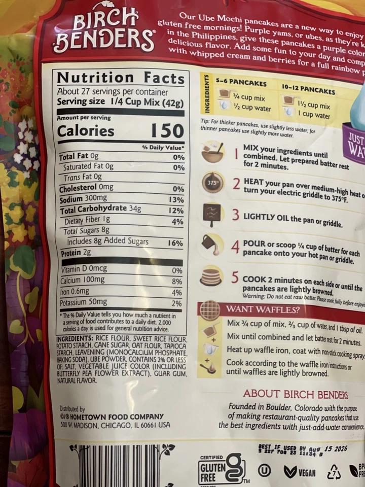 PACK de 2 dobladoras de abedul Ube Mochi mezcla de gofres para panqueques sin gluten 2,5 libras, total 5 libras Foto 3 de 4