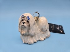 Maltese Dog With Blue Bow Glass Christmas Ornament Made In Poland