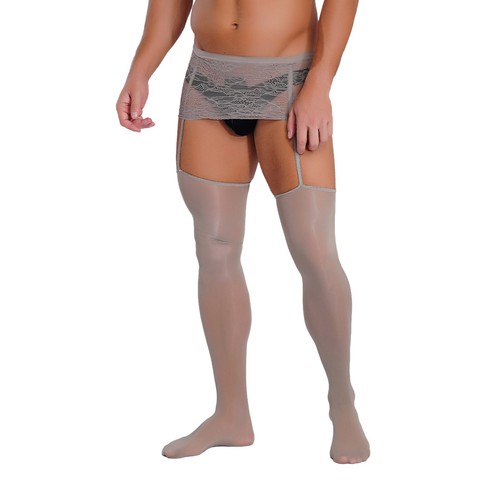 Medias sexy de lencería con tirantes de encaje pantimedias de malla liguero para hombre - Imagen 20 de 104