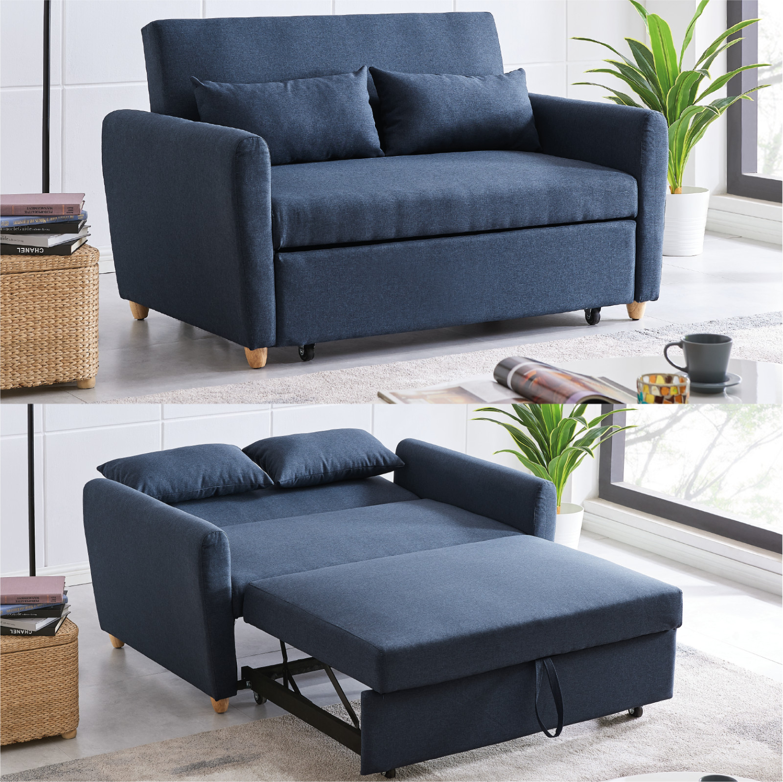 Zinus Quinn Clic Clac Sofa Bed - 2-in-1 Folding Sofa Bed - Suitable for Guest Rooms and Small spaces - Dark Grey 21 Sofa Bed Pull Out 2-Seater Double Linen Blend Metal Frame Guest Bed | Navy Blue