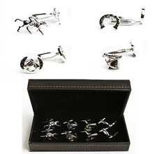Horse Jockey Horseshoe Bridle 4 Pairs Cufflinks Wedding Fancy Gift Box