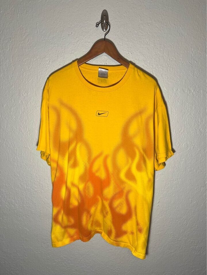 Vintage 2000s Nike Men Shirt XL Yellow Air Bakin Flames Vintage 2000s Nike Men Shirt XL Yellow Air Bakin Flames