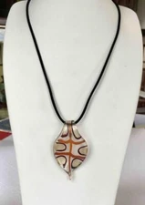 Murano Style Glass Pendant Corded Necklace