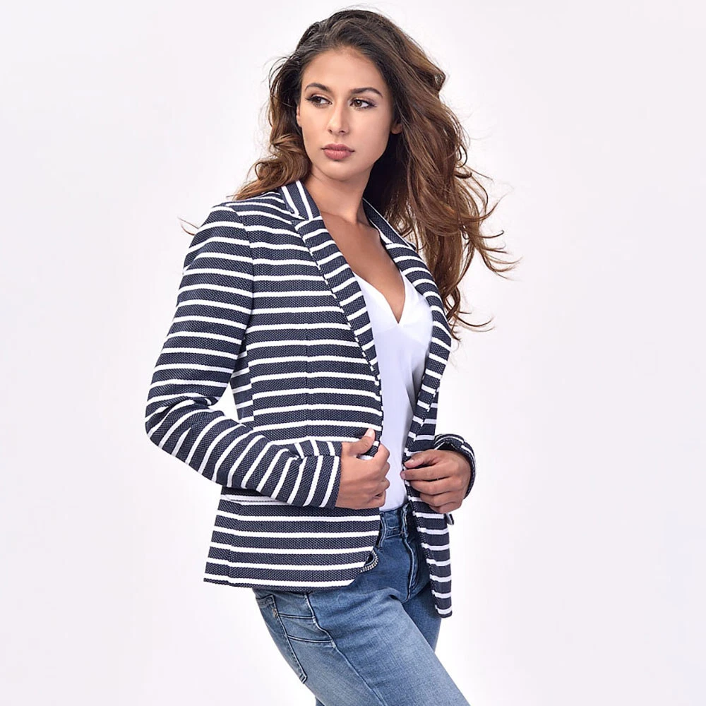 NWT Italian Designer Stylish Blue White Striped Jacket Size L RRP $269
