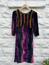 Vintage 1930’s Dress Women’s Rainbow Multicolor Midi Velvet Bodice
