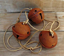3 Rusty Jingle Bell w/ Hemp Cord ~ Large 3" Noisy Sleigh bells for Door Wreath