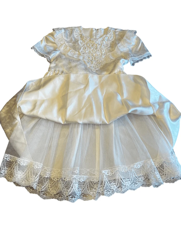 Jessica McClintock Lace Puff Sleeve Dress White Ivory Girls vintage wedding 6 - Image 4 of 4