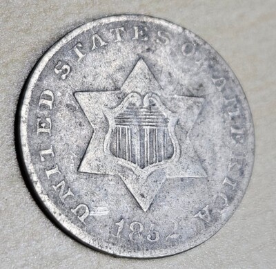 1852 Three Cent Silver Piece Trime 3c Type Coin Fine F Or VF Very