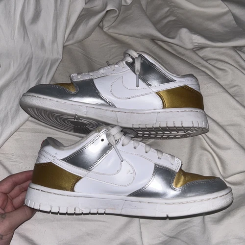 Size 8.5 - Nike Dunk Low SE White Metallic Gold Silver 2022