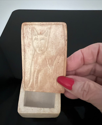 Cat Kitty  Hand Carved Out Of Africa Kenya Stone Trinket Box Gorgeous