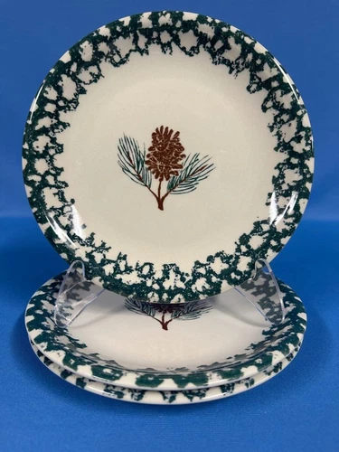 3 Folk Craft PineCone Pine Cone Tienshan 7.75” Stoneware Salad Plates