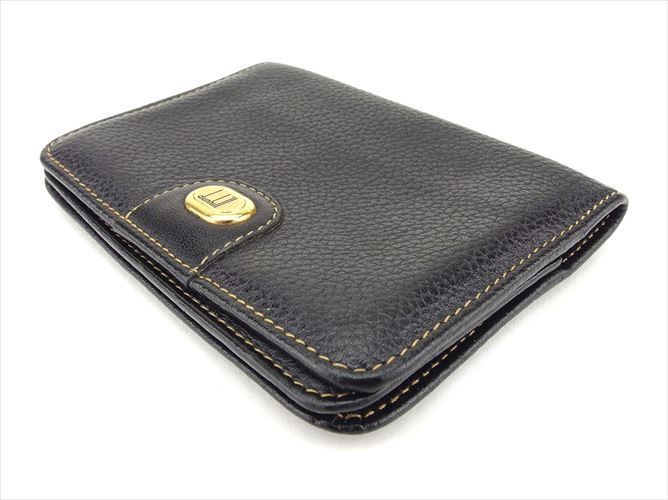 Dunhill Card Case Black Gold leather Woman unisex Authentic