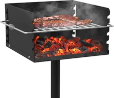 Park Style Charcoal Grill, Heavy Duty in Ground Park Grill with Stainless Steel