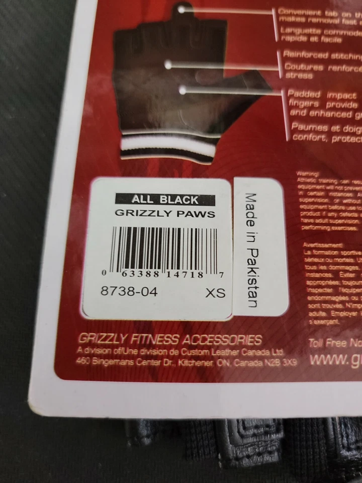 Grizzly Fitness Paws Leather Weight Training / Lifting Gloves (Blk) Crossfit XS Foto 4 de 4