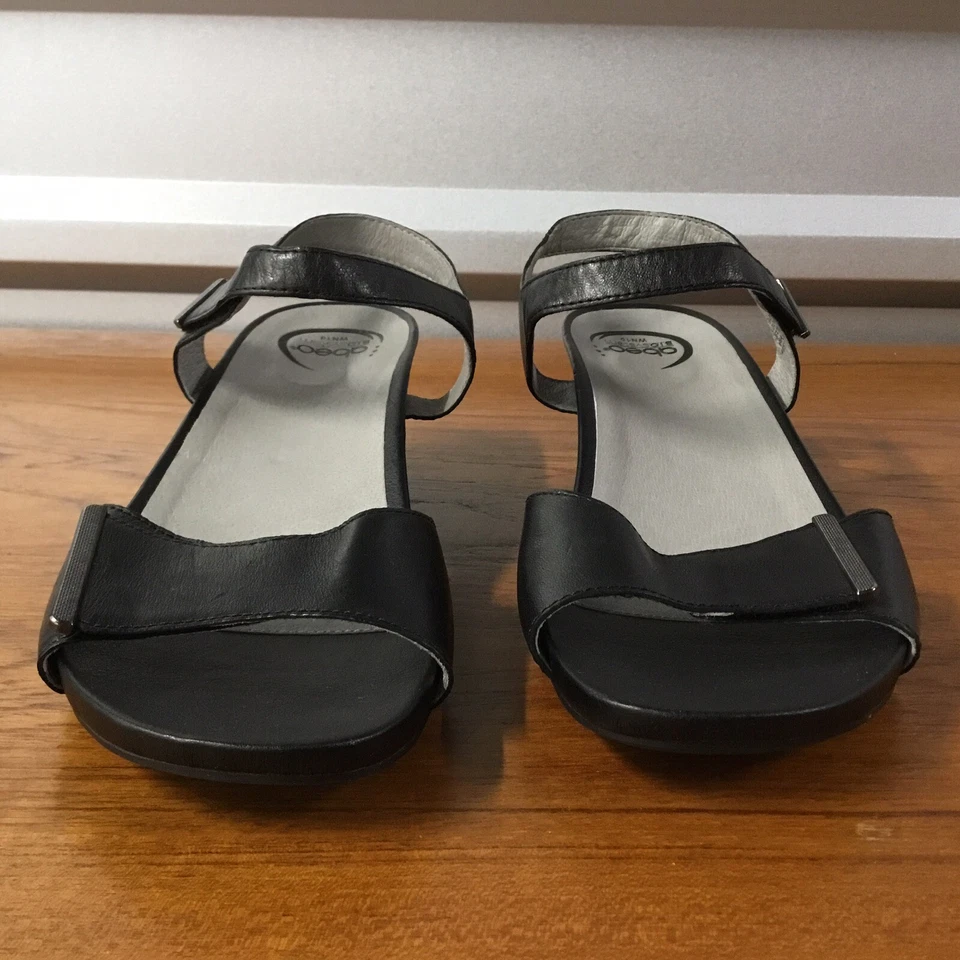 Abeo Women Ruby Black Leather Mid Heel Comfort Strappy Sandal Size 10N - Image 3 of 4