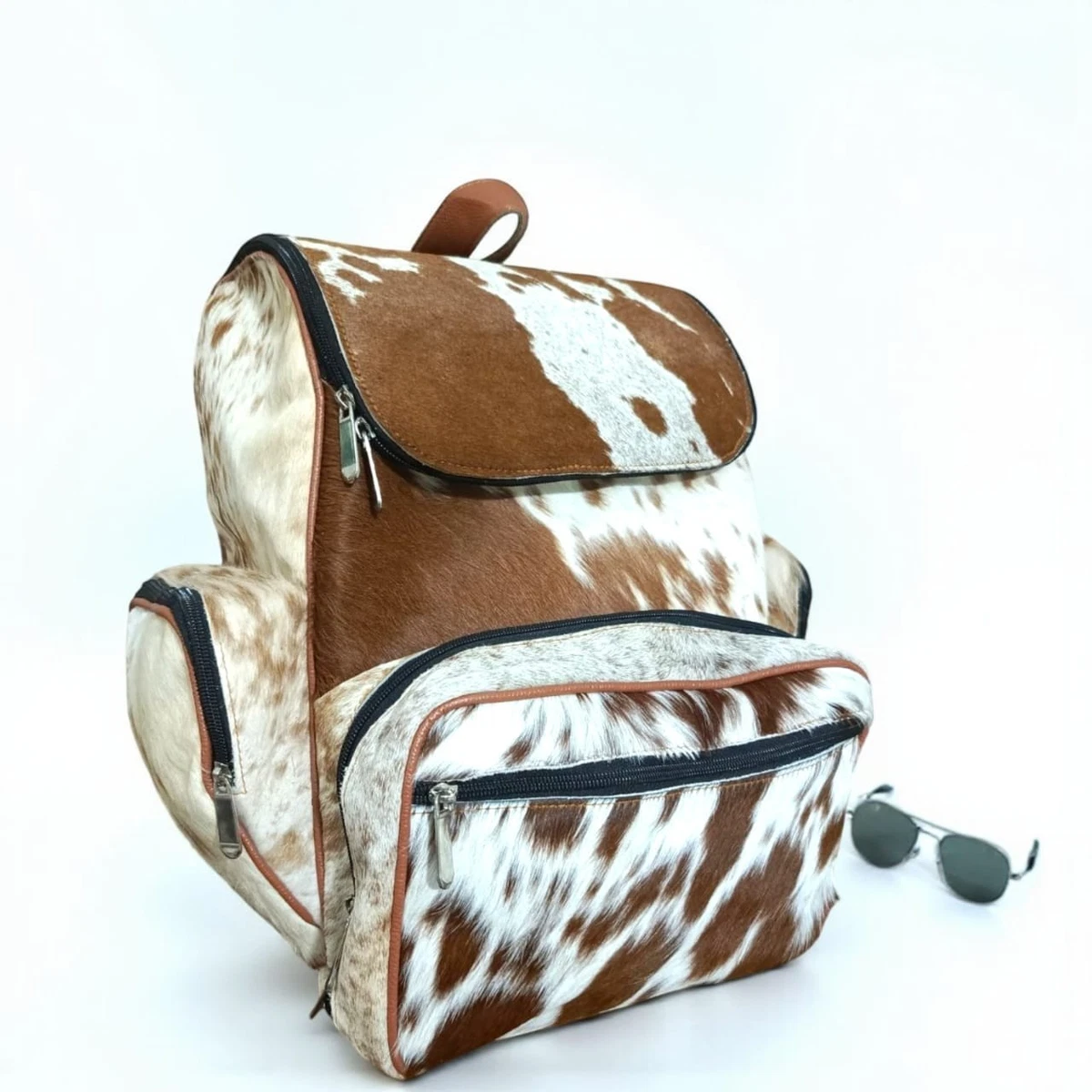 Unbranded Leather Backpack Drawstring Bucket Brown Embroidered Multicolored Aztec Inspired Vegan Tooled Leather Backpack in Wildlife  main image 3