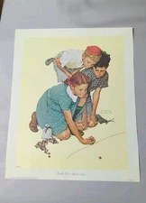 NORMAN ROCKWELL "KNUCKLES DOWN" LITHO CANVAS ART 16"x13" CURTIS PUBLISHING 1972