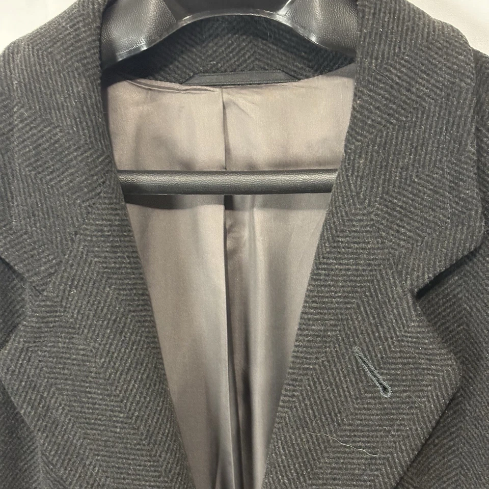 Abrigo Hugo Boss De Colección Para Hombre 40L Gris Espiga Lana Cachemira Ventilación Única Foto 4 de 4