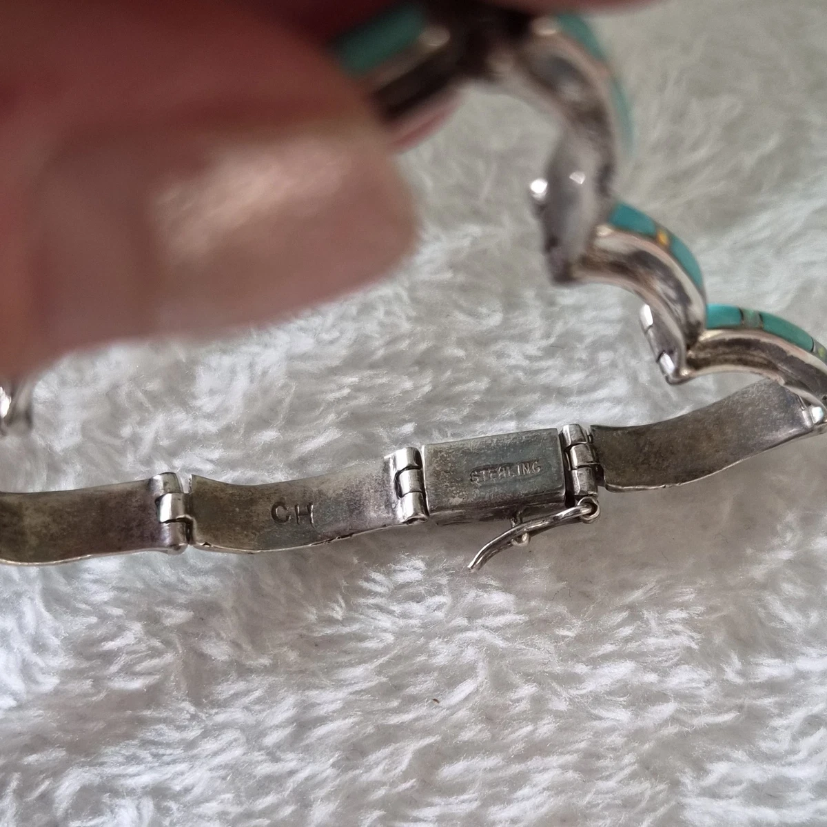 Echt Indianer 925 Türkis Inlay Gliederarmband Verschluss von CH Stamm