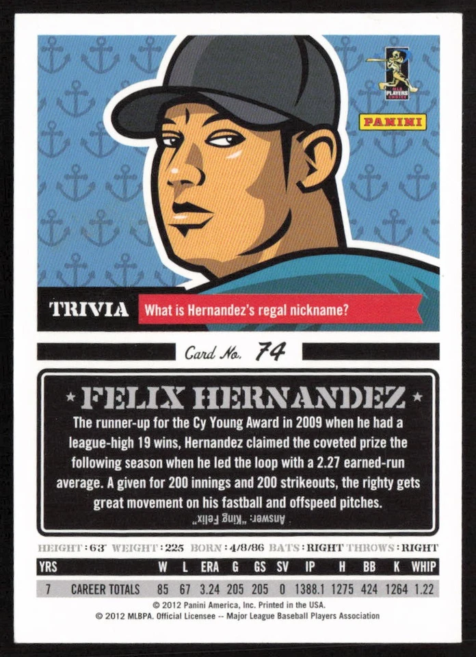 2012 Panini Triple Play Felix Hernandez #74 Seattle Mariners - Image 2 of 2