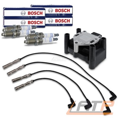 ZÜNDSPULE + ZÜNDKABELSATZ +BOSCH ZÜNDKERZE FÜR AUDI SEAT SKODA VW GOLF 4 5 6 1.6