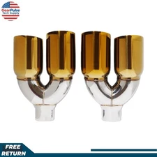 PAIR Golden EXHAUST TIP Quad 4" Out STAGGERED L&R 2.5" INLET DUAL WALL ANGLE CUT