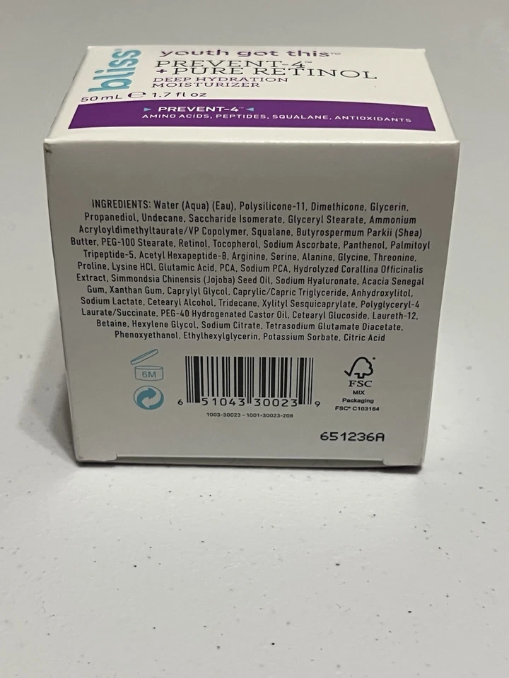 Crema hidratante profunda Bliss Youth Got This Prevent-4 + retinol puro 1,7 oz Foto 4 de 4