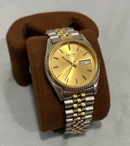 Vintage Seiko 7N43-8A49 Day-Date Gold Sunburst Dial Fluted Bezel 36mm Two-Tone