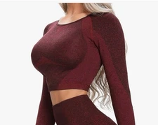 KIWI RATA Women’s Medium Long Sleeve Workout Crop Top Compression Thumb Hole