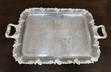 Antico piatto argento inglese William Adams Sheffield motivo uva manici 26,5"