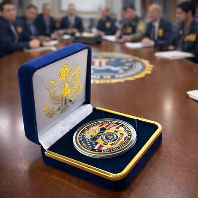FBI Federal Bureau Of Investigation  Challenge Coin in Blue Velvet Case ·NEW·