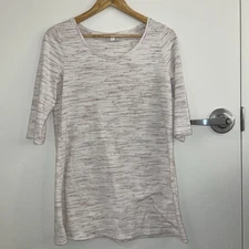 Pure Jill Women's Petite Cream Pink Marled Knit 3/4 Sleeve Scoop Neck Top Size S