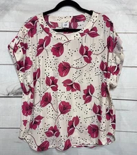 Cabi #4166 Sz.LGJoyride Boxy Top Cream/Pink Floral Relaxed Fit Blouse Fall 2021