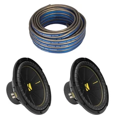 Kicker (2) 50CWCD124 CompC 12" Subwoofer, Dual 4-Ohm with Speaker Wire Bundle