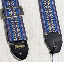 Gibson Guitar Strap Leather Ends Blue Multicolor Woven Retro Hippie ACE Style 