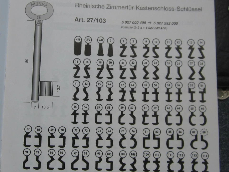 Bartschlüssel BB 10cm lang für Kastenschloss Serie 27 Kastenschloss Börkey - Bild 2 von 4